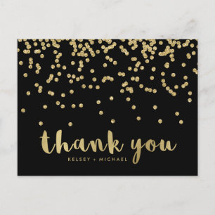 Thank You Faux Gold Confetti on Black Postcard
