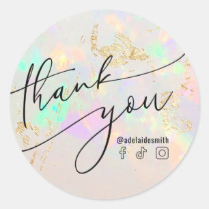 thank you faux iridescent opal classic round sticker