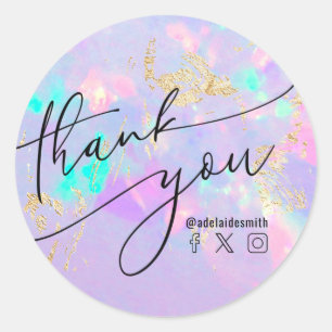 thank you faux iridescent opal  classic round sticker