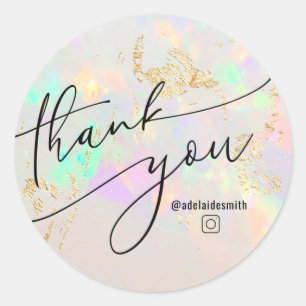 thank you faux iridescent opal classic round sticker