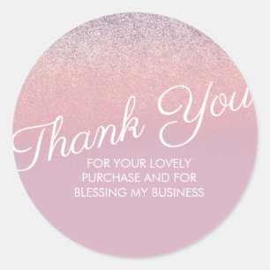 Thank You Faux Pink and Purple Sparkly Glitter Classic Round Sticker
