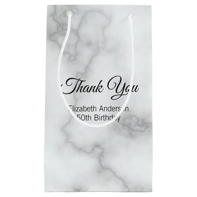 Thank You Faux White Marble Elegant Birthday Party Small Gift Bag (Front)
