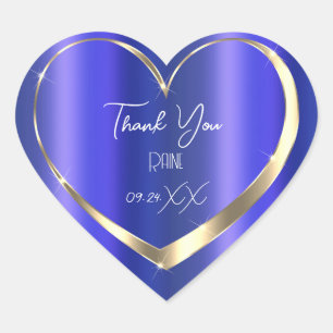 Thank You Favour Blue Gold Heart Bridal Sweet 16th Heart Sticker