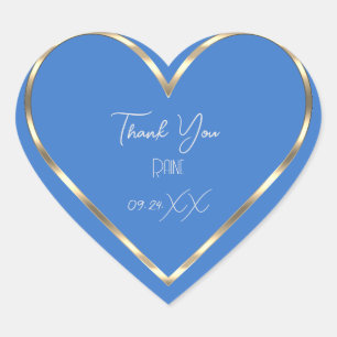 Thank You Favour Blue Golden Heart Bridal Sticker