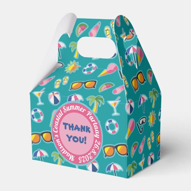 Thank You Favour Coastal Pattern Monogram Teal Favour Box (Back Side)