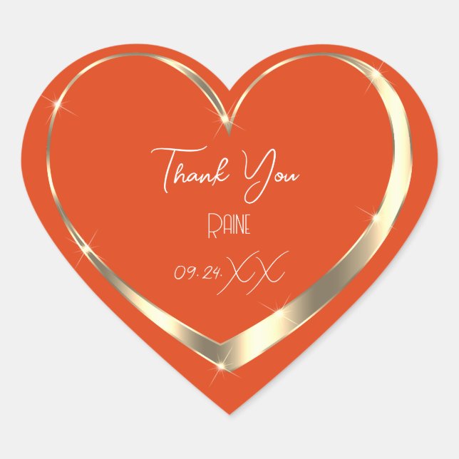 Thank You Favour Coral Gold Heart Bridal Sweet16th Sticker (Front)