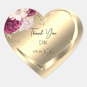 Thank You Favour FlowerGold Heart Bridal Sweet 16t Sticker