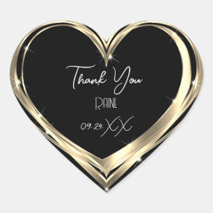 Thank You Favour Gold Heart Black White  Heart Sticker