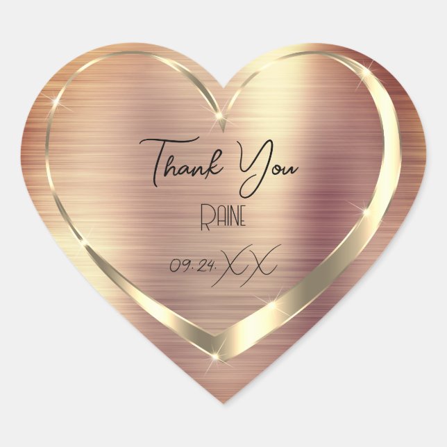 Thank You Favour Gold Heart Bridal Sweet 16th Rose Sticker (Front)