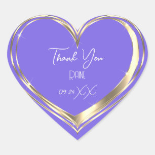 Thank You Favour Gold Heart Bridal Wedding Purple Sticker