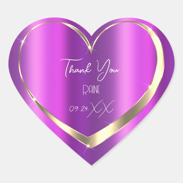 Thank You Favour Purple Gold Heart Bridal Sweet16t Sticker (Front)