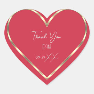 Thank You Favour Rose Golden Heart Bridal Wedding  Heart Sticker