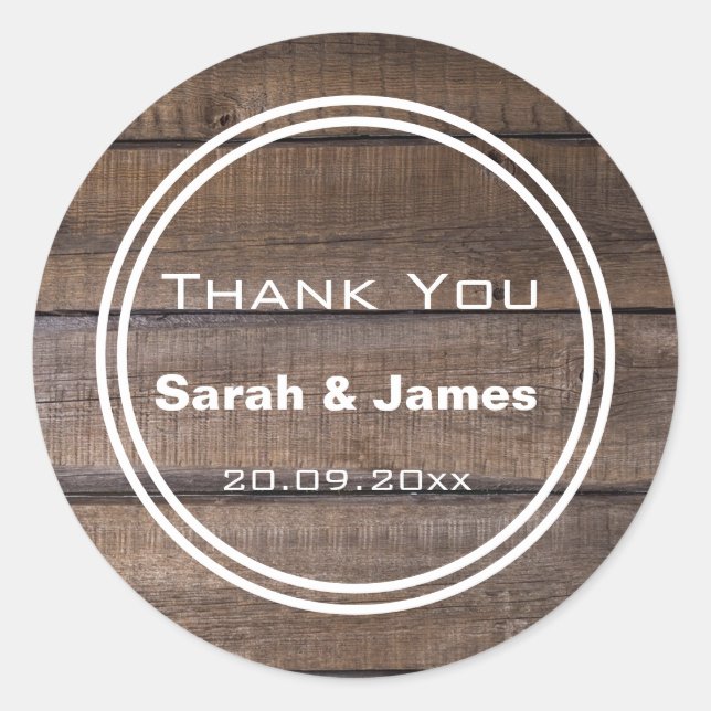 Thank You Favour Rustic Wedding & Baby Shower Classic Round Sticker (Front)