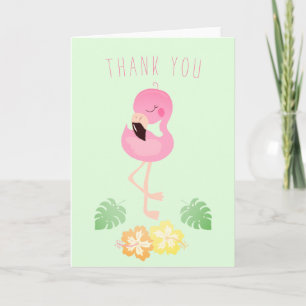 Thank You Flamingo Tropical Leaf Flower Green Pink Card