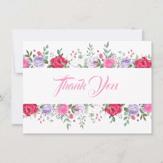 Thank You Flat Note Card-Floral Card (Front)