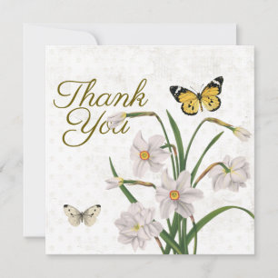 Thank You Fleur de Lis Daffodil Flower Butterfly Card