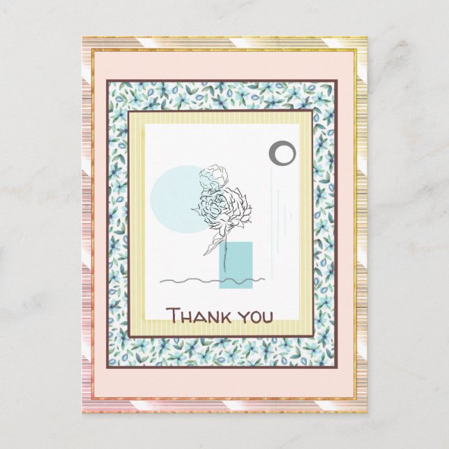 Thank You  Floral Blue Gold Spark Abstract Postcard (Front)
