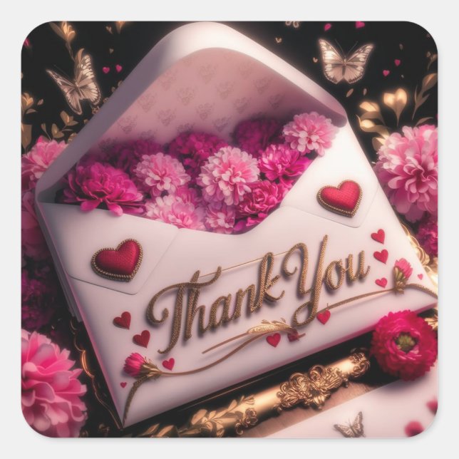 “Thank You” Floral Bouquet Square Sticker (Front)