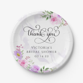 Thank You Floral Elegant Bridal Shower  Paper Plate