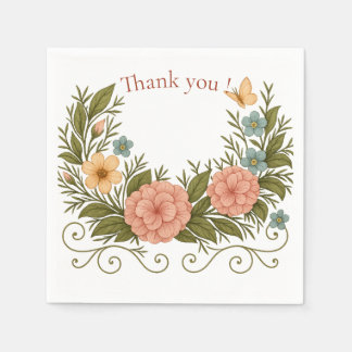 Thank You — Floral Half-Crown Paper Napkin
