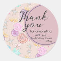 Thank You Floral Lilac Blue Baby Shower Favour