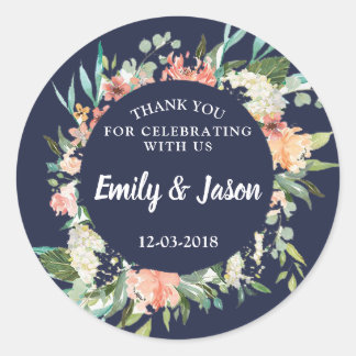 Thank you floral navy wreath Wedding sticker