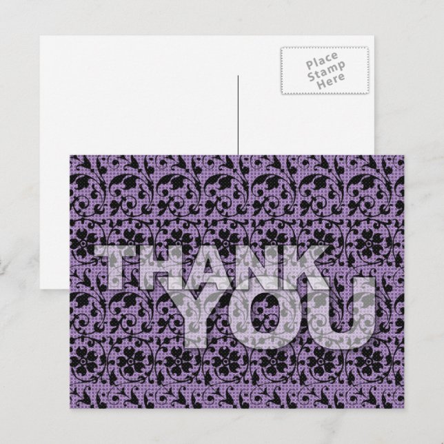 Thank You Floral Pattern Postcard Purple (Front/Back)