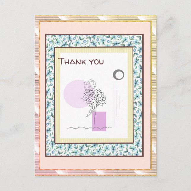 Thank You  Floral Pink Blue Gold Spark Abstract Postcard (Front)