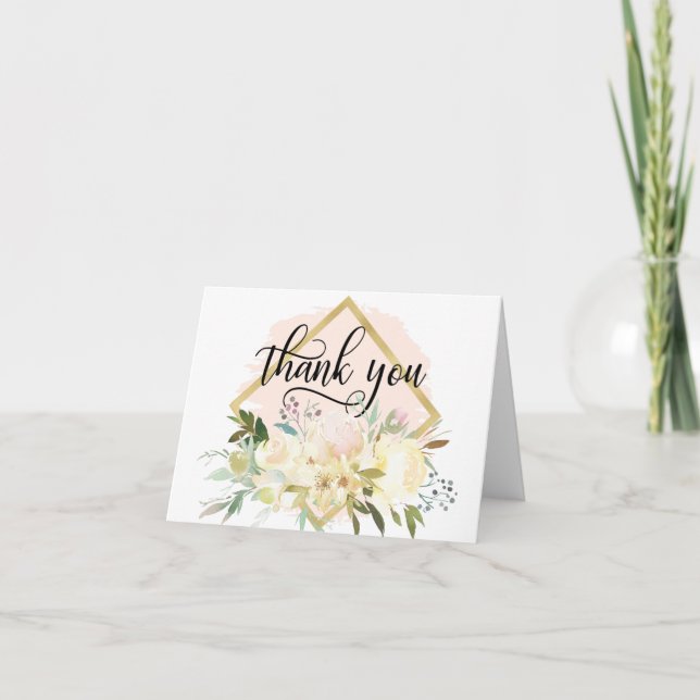 THANK YOU Floral Pink Gold Shower Wedding  | BLANK Card (Front)