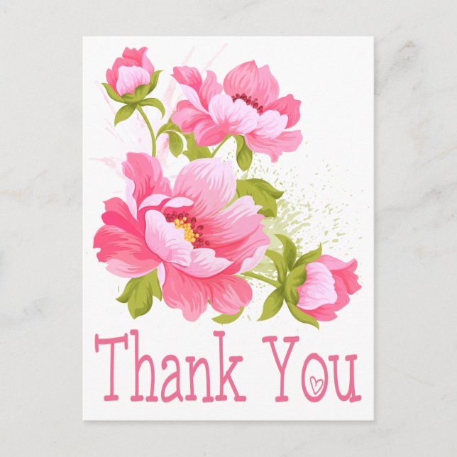 Thank You Floral Pink Peonies Flower  Postcard (Front)