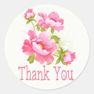 Thank You Floral Pink Peonies Flower Wedding Classic Round Sticker