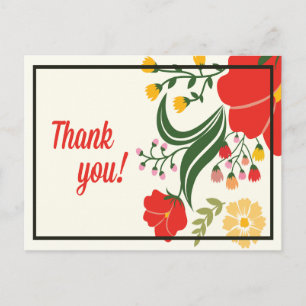 Thank You Floral Red, Green Flower Postcard