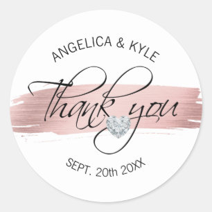 Thank you Floral Rose Gold Heart Wedding Bridal Classic Round Sticker