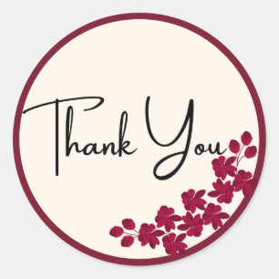thank you floral round stiker red wedding annuasar classic round sticker