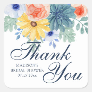 Thank You Floral Succulent Macaron Bridal Shower Square Sticker