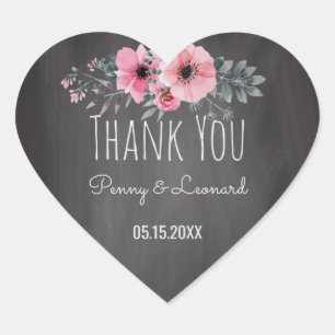 Thank You Floral   Wedding Favour Chalkboard Heart Sticker