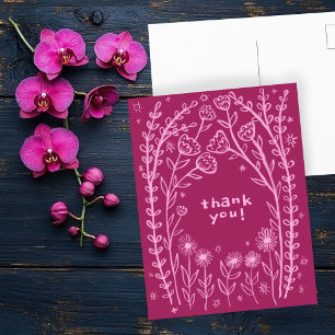 THANK YOU Floral Whimsical Sketch Doodle  Postcard