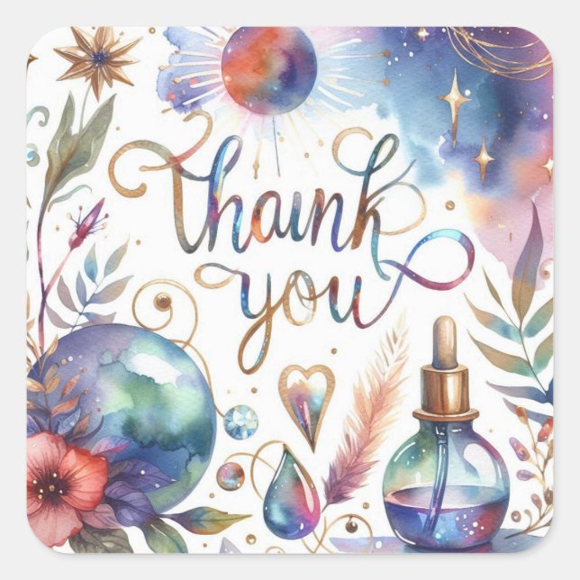 thank you flower design  square sticker (Front)