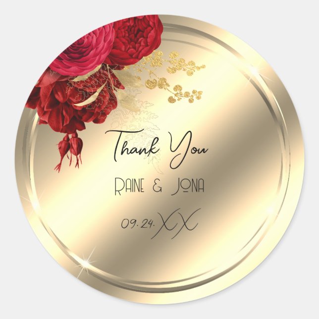 Thank You  Flower Heart Bridal Sweet16th Gold Rose Classic Round Sticker (Front)