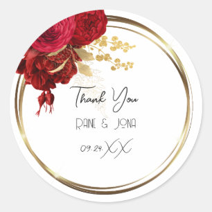 Thank You Flower Heart Bridal Sweet16th Gold White Classic Round Sticker
