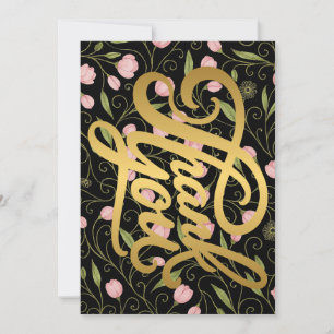 Thank you flower on black with repeating pattern card