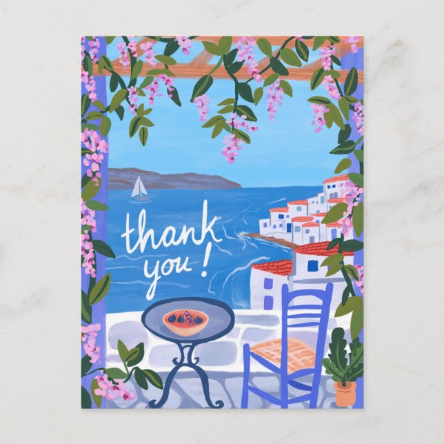 THANK YOU Flowers Terrace Greek Island Postcard (Front)