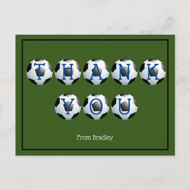 Thank You Football Soccer Custom Personalised Postcard (Front)