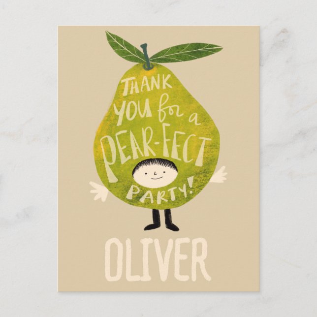 Thank you for a pear-fect party funny pear drawing postcard (Front)
