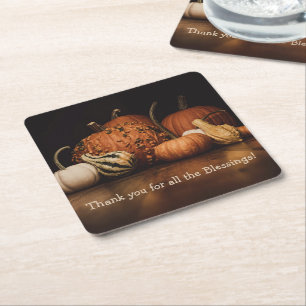 Thank You For All The Blessings   Fall Harvest Square Paper Coaster