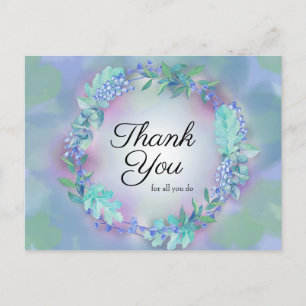 Thank You For All You Do Blue Purple Floral Wreath Postcard