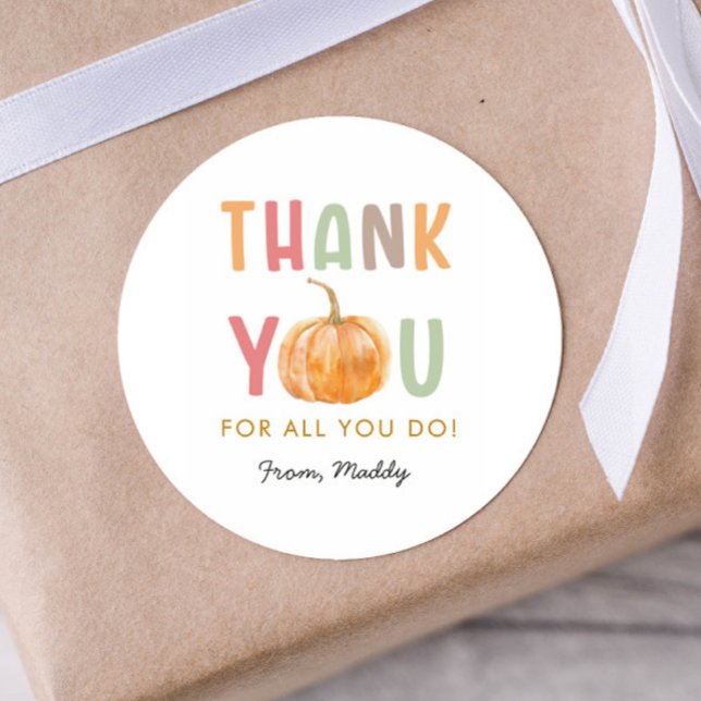 Thank You For All You Pumpkin Thanksgiving Favour Classic Round Sticker (Creator Uploaded)