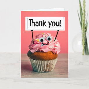 Thank You For Anyone Happy Cupcake Holding Sign  Holiday Card