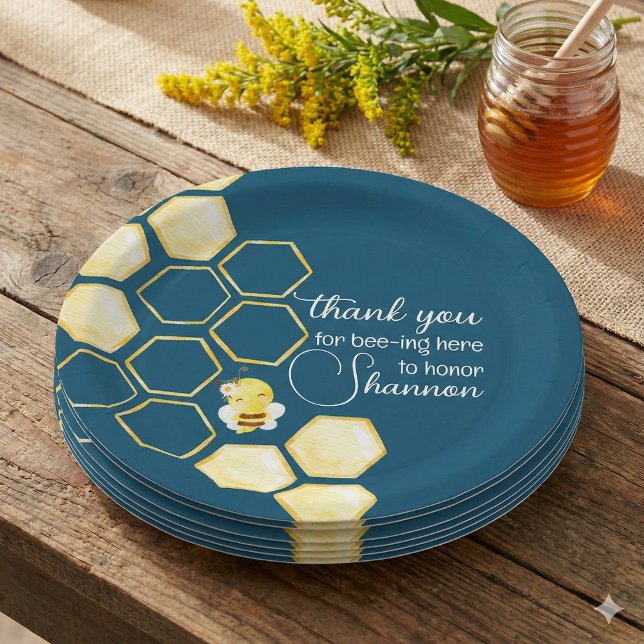 Thank You For Bee-ing Here Paper Plate (Celebrate the special mommy to be with these cute, "Thank you for bee-ing here" baby shower plates! )
