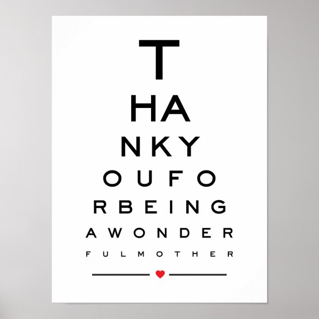 Thank you for being a wonderful mother eye chart (Front)